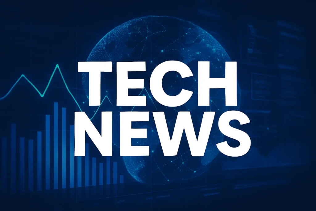 Tech News in bold digital style with circuitry background