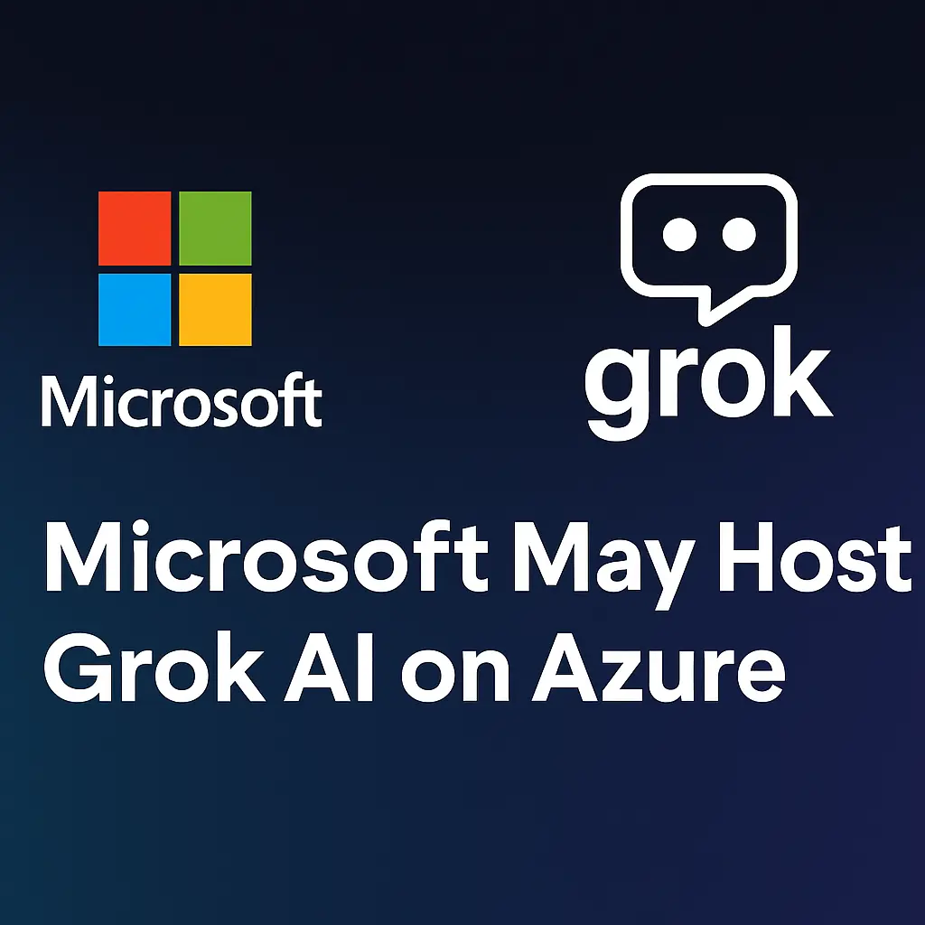 Microsoft and Grok AI logos on a dark tech background